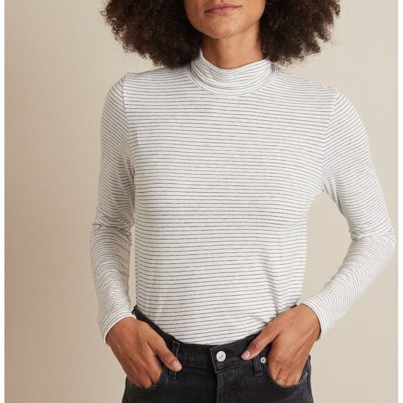 Marine Layer Lynn Top Striped Long Sleeve Turtleneck Natural Black Stripe NWT XS - Picture 1 of 8